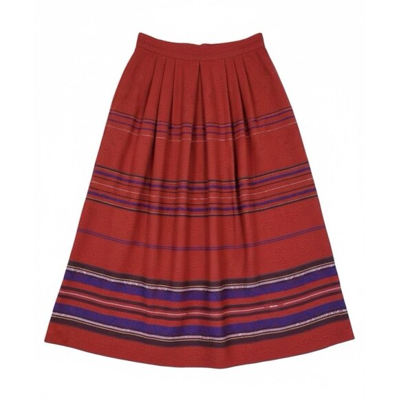 The Villager Vtg Wool Blend Red Striped Midi Skirt Sz 8 Modest Academia Office - Picture 2 of 7